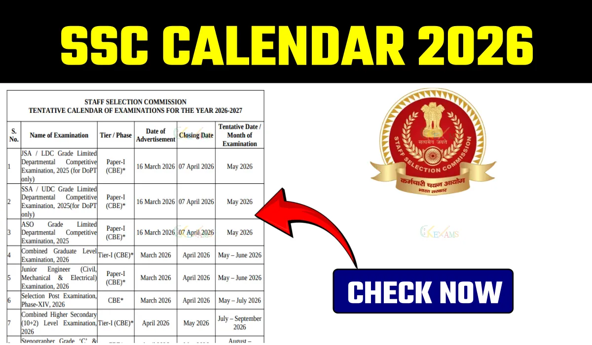 SSC Calendar 2026 Out - Check Vacancy & Exam Dates