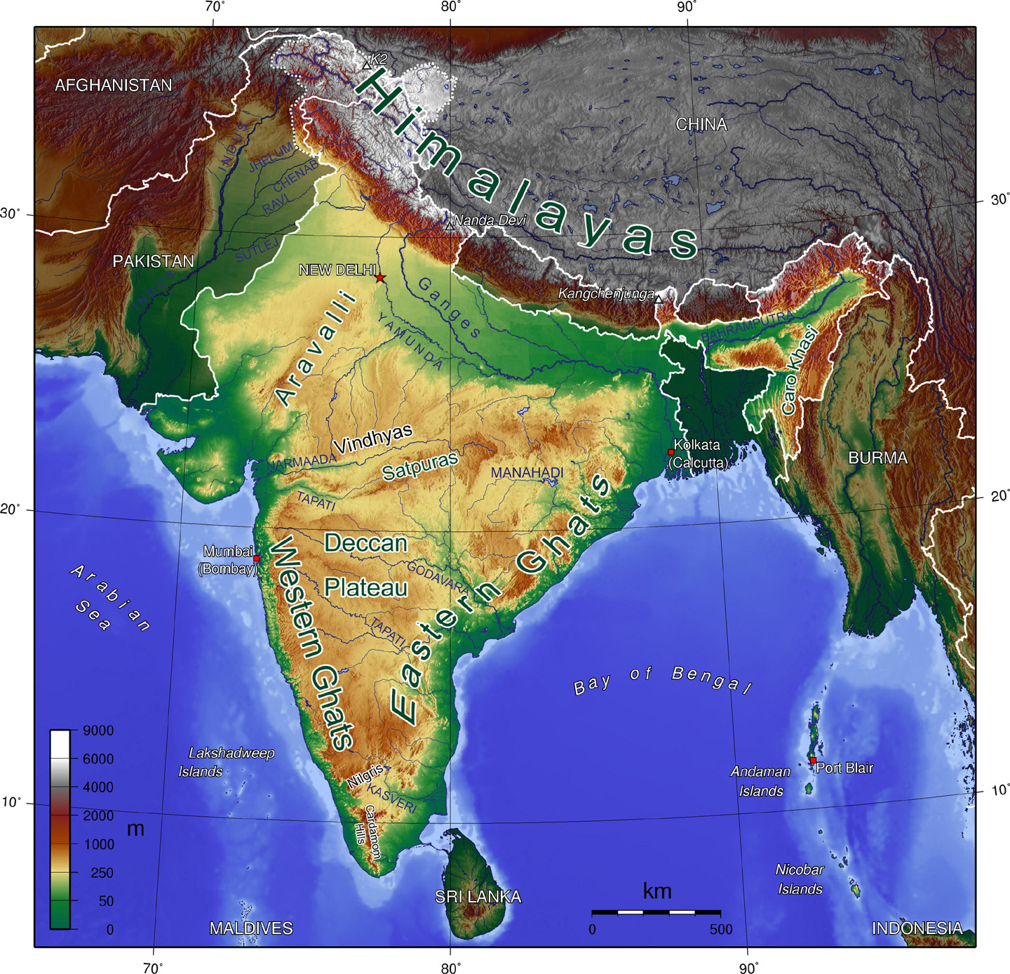 भारत का प्राकृतिक मानचित्र